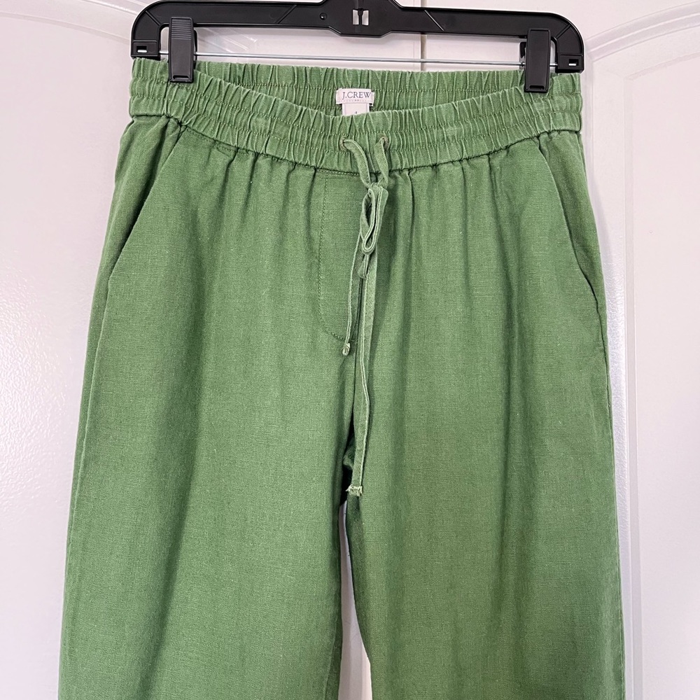 J.Crew Factory Cotton Linen blend Drawstring Pants Pull On Crop Green Si… - Picture 4 of 7